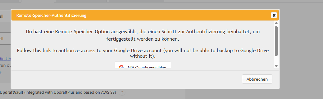 Popup Remote-Speicher-Authentifizierung mit Button Mit Google anmelden
