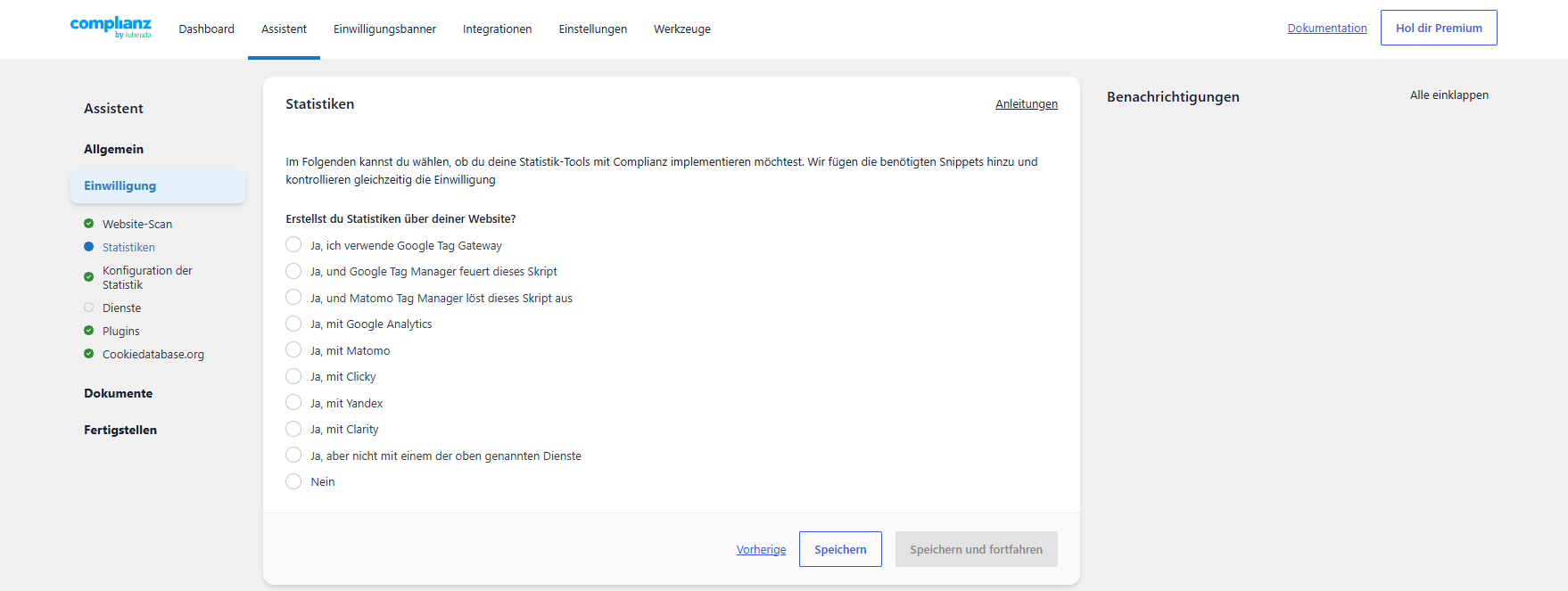 Statistiken-Frage mit Auswahl an Analyse-Tools
