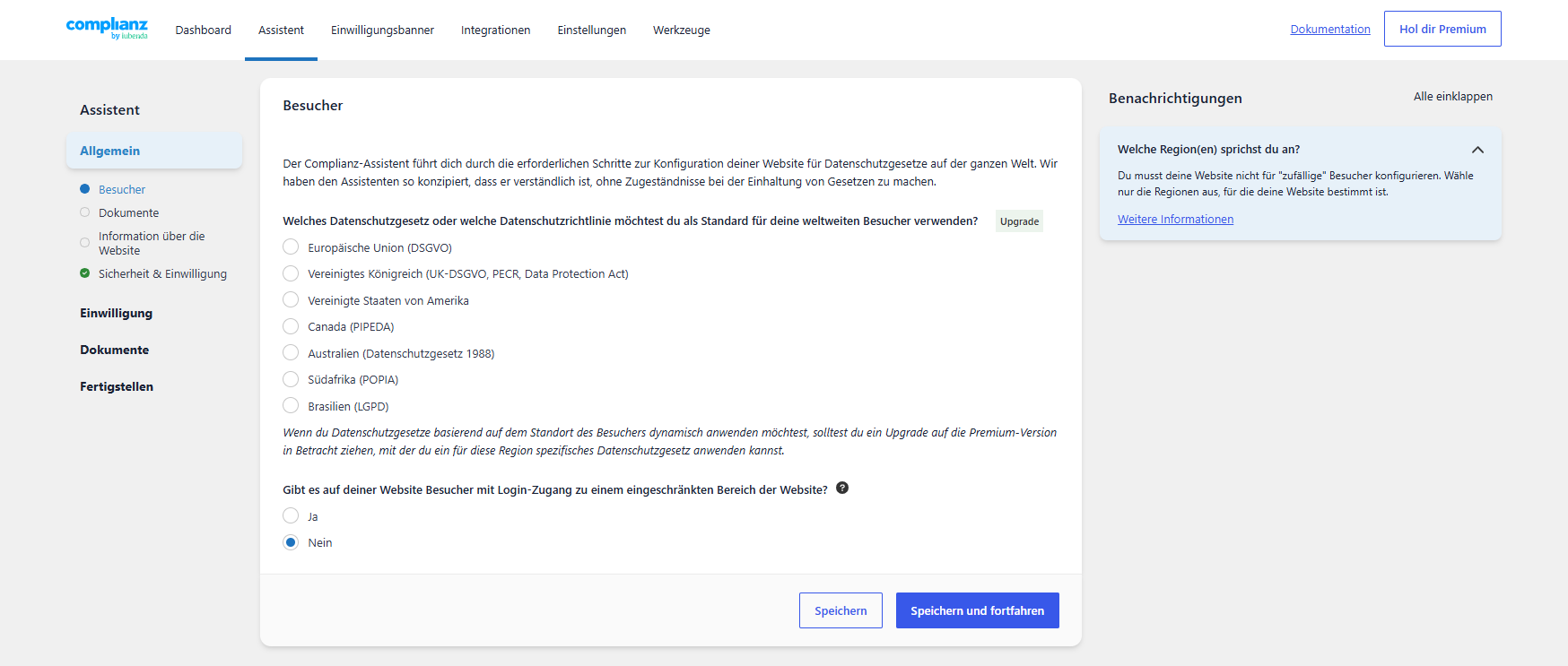 Assistent Besucher-Fragen zu Datenschutzgesetz und Login-Bereich